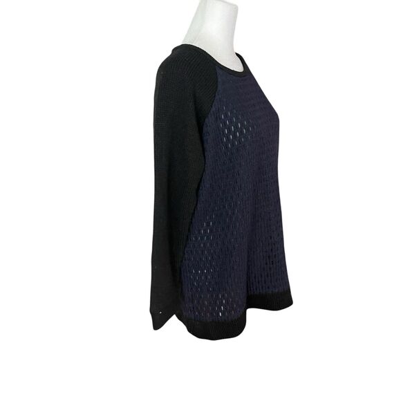 Tibi Medium Tunic Sweater Black Black Perforated Popover Wool Blend - Picture 7 of 8